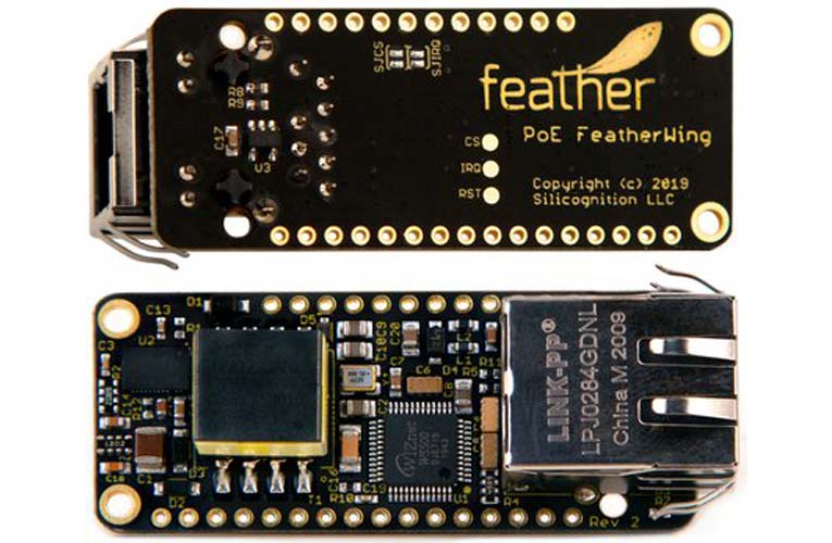 Ethernet FeatherWing with 4 W of PoE power