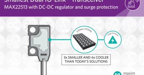 Smallest, Most Power-Efficient Dual IO-Link Transceiver with DC-DC Regulator and Surge Protection