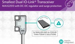 Smallest, Most Power-Efficient Dual IO-Link Transceiver with DC-DC Regulator and Surge Protection